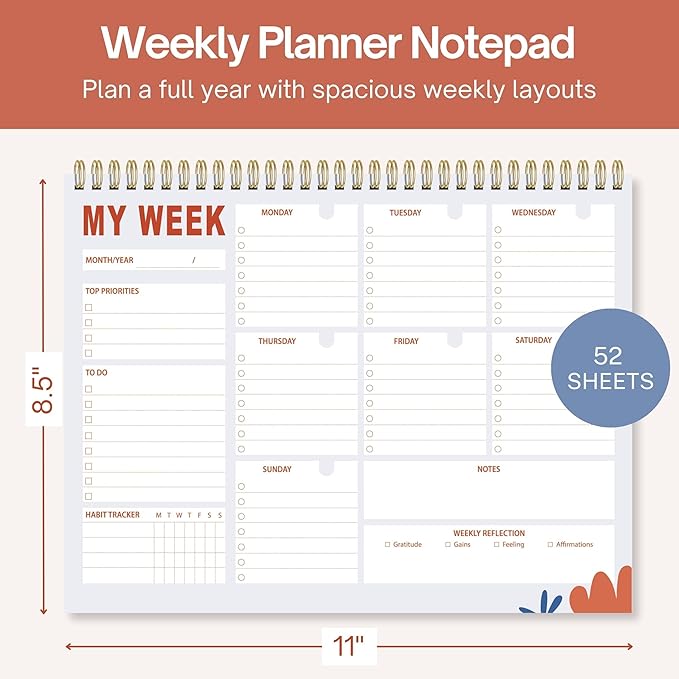 Weekly Planner Notepad 8.5x11 Inches – 52 Weeks Undated Dashboard Desk Pad for To-Do List, Schedule & Notes – Productivity Planner for Work, School, Home & Busy Professionals (Colorful Smiles)