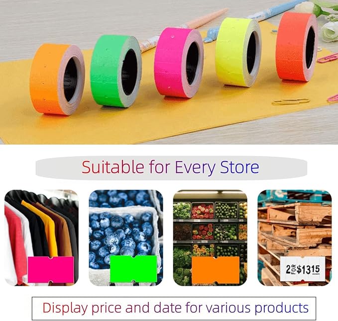 MX-5500 Price Labels, Adhesive Sticker Marker Label, 10 Rolls Sticky Paper Labels for Price and Date Guns,1 Line 5000 Labels, 1pcs Ink Roll Included Pink