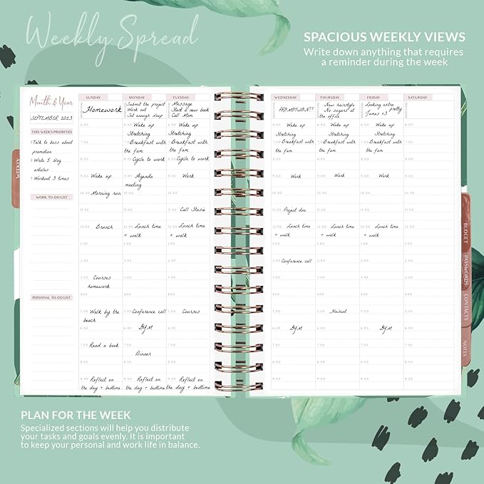 PLANBERRY Hourly Schedule Planner Premium – Undated Weekly Organizer with Time Slots & Monthly Budget – Time Management, Goal Setting, To-Do List & Habit Tracker –6.9″x8.5″(African Green)
