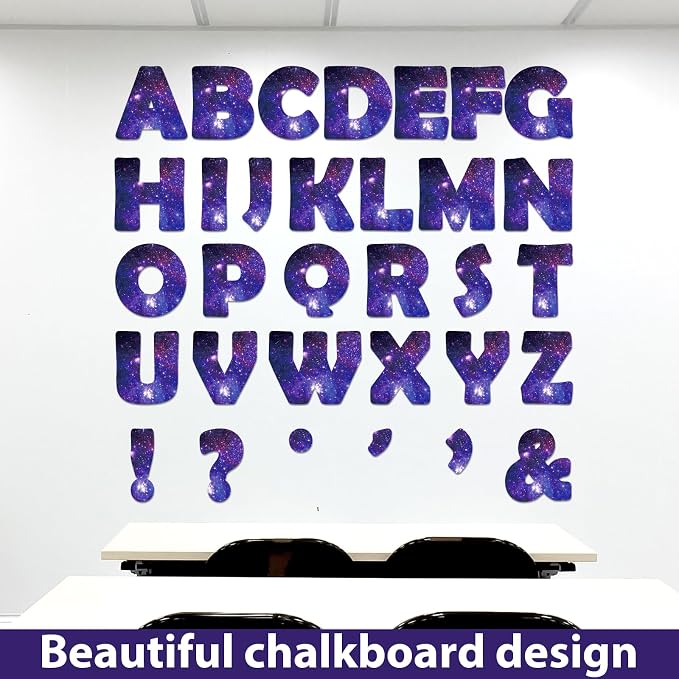 Qyeahkj 150 PCS Large 6" Font Bulletin Board Letters Outer Space Themed Punctuation Cutouts Combo Set Galaxy Letters Decoration Classroom Starry Sky Alphabet Poster for Home School Wall Display Decor