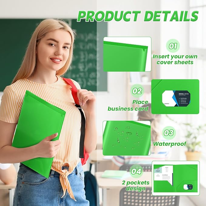 Henoyso 36 Pack Fruit Green Plastic Folders with Clear Front Pockets Heavy Duty File Folders with 2 Pockets and Card Slot for Student Communication School Office Presentation Report