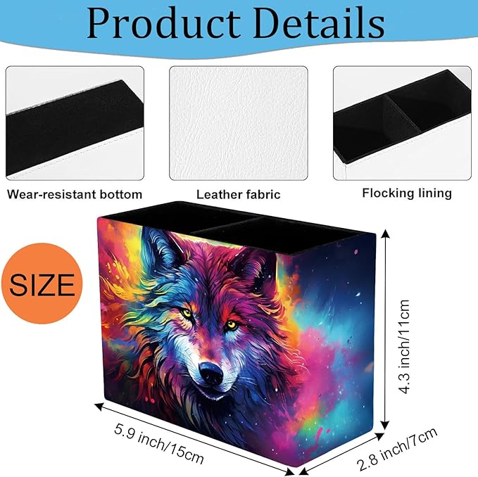Pen Holder, Pencil Case, Makeup Brush Storage Box, Tableware Storage Box, Suitable for Office Or Home Item Organizing Stand - Colorful Space Wolf