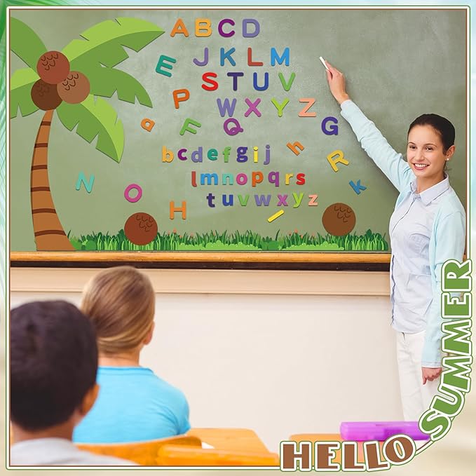 Gilprop 71 Pcs Coconut Tree Alphabet Bulletin Board Set Letter Classroom Decoration Bulletin Board Cutouts with 100 Adhesive Dots for Wall Home Teachers Kindergarten Primary School Education Supplies