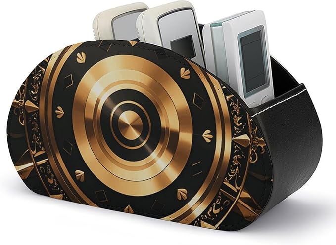 Gold Black Wallpaper Remote Control Holder PU Leather Remote Caddy TV Remote Storage Box with 5 Compartments Pencil Storage Box Makeup Brush Holder Office Supplies