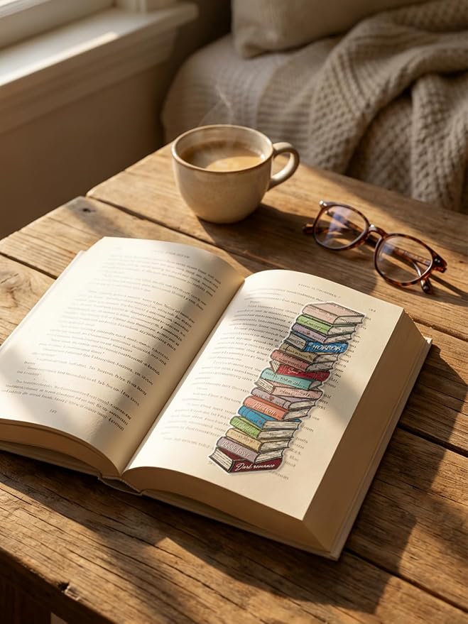 TwoDays Book Stack Stained Glass Transparent PVC Bookmarks - Romance & Fantasy Tropes Design, Dark Romance Themed Merch for Reading Women, Unique Bookish Gifts for BookTok (Set of 3, 6'' x 2'')