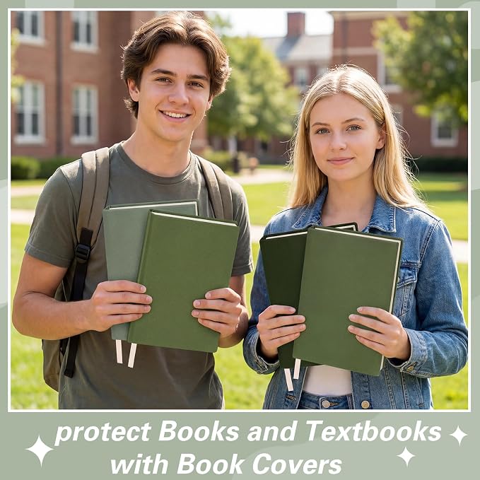 Gilprop 6 Pack Stretchable Book Covers 6-9 Inch Colored Fabric Reusable Book Protector Sleeve for Hardcovers Textbook Protection Supplies(Green)