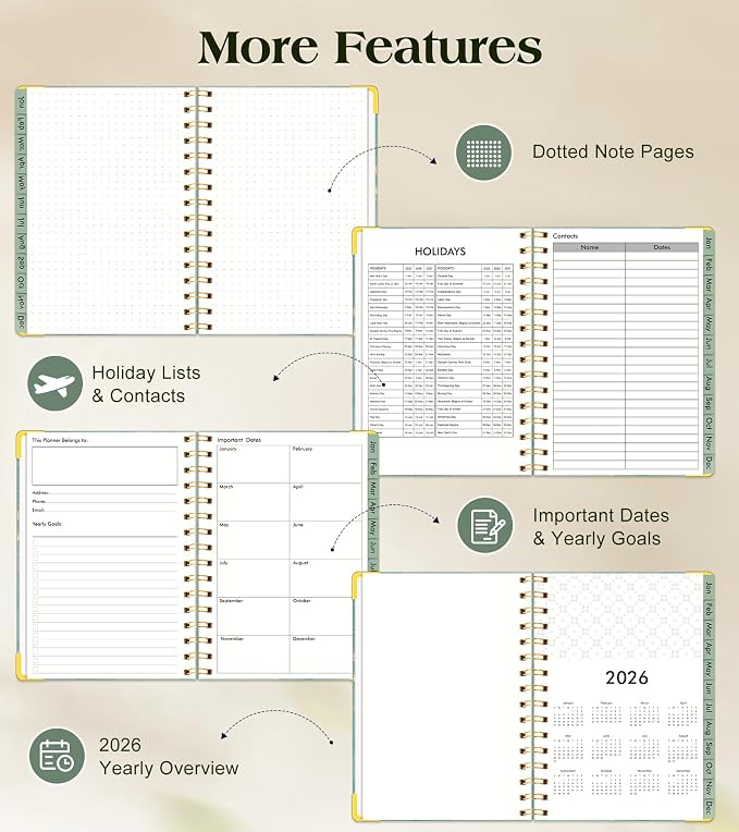 2026 Planner, Hardcover Weekly and Monthly Planner for Women, January 2026 - December 2026, Spiral Yearly Agenda Organizer Book 2026 with Tabs, Daily Calendar Planners for School Work Home, A5 (5.75" x 8.38"), Teal Marble
