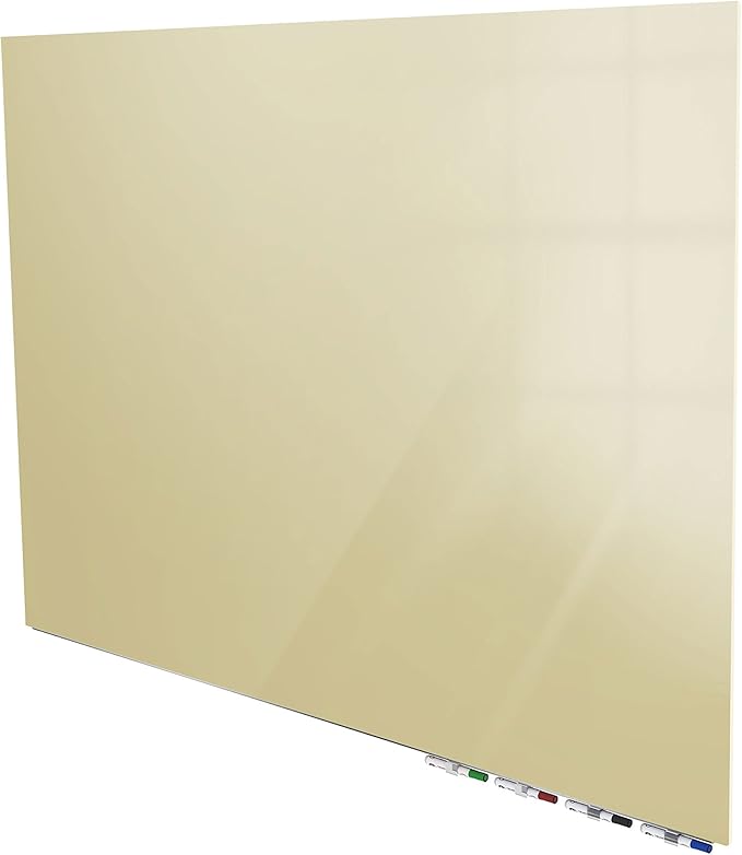 Aria 3'H x 4'W Magnetic Low Profile 1/4" Glass Whiteboard - Horizontal Beige - 4 Rare Earth Magnets, 4 Markers and Eraser