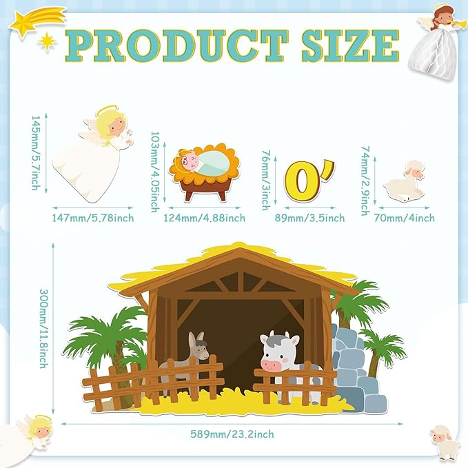 Zhanmai Christmas 3D Bulletin Board Set Paper Cutouts with String Lights Holiday Wall Bulletin Board Decorations for Home Office Holiday Party Supplies(Nativity)