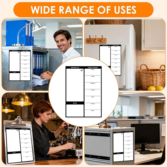 Magnetic Weekly Meal Planner for Refrigerator, 8x12'' Dry Erase Menu Board, Stain Resistant Whiteboard, Strong Magnetic Backing, Ideal for Families, Students, Roommates, Notes, Grocery Lists (B)