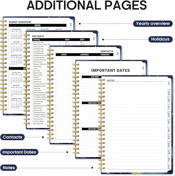 Planner 2026-2027, Academic Year Monthly and Weekly Calendar Planner, Jul 2026 - Jun 2027, Hardcover Teacher Student Planning Agenda book with Tabs, Perfect for School Office Supplies, 6.3" x 8.5" - Starry Night