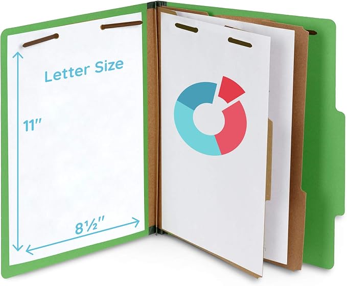 10 Green Classification Folders, 2 Divider, 2 Inch Expansions, Durable 2 Prongs Designed to Organize Standard Medical Files, Law Client Files, Office Reports, Letter Size, Green, 10 Pack