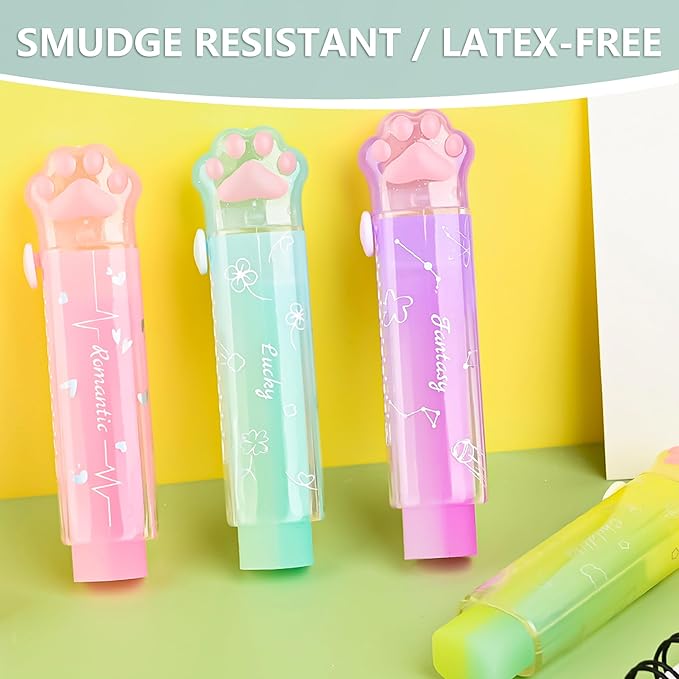 Retractable Pencil Eraser, Cute Erasers,Gradient Jelly Eraser,Suitable for School Home Office Supplies, 4Pcs (Eraser-ZHFL)
