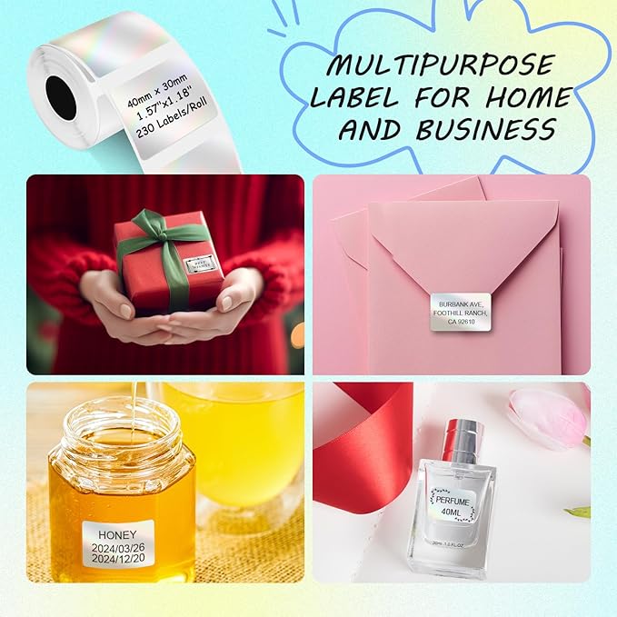 Thermal Labels Compatible with Phomemo M100/M110/M221/M220/M120/M200 Label Printer 1.57"x1.18"(40x30mm),230 Labels/Roll, for Barcode/Address/Mailing/Logo/Business/Home Tag