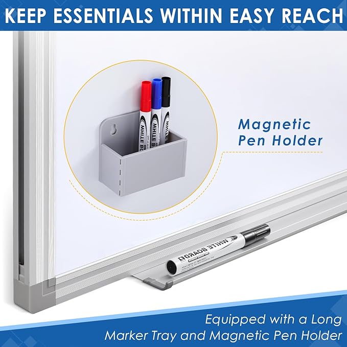 60" x 40" Dry Erase Board, Large White Board for Wall & Magnetic Pen Holder, for Home School Office Conference Room