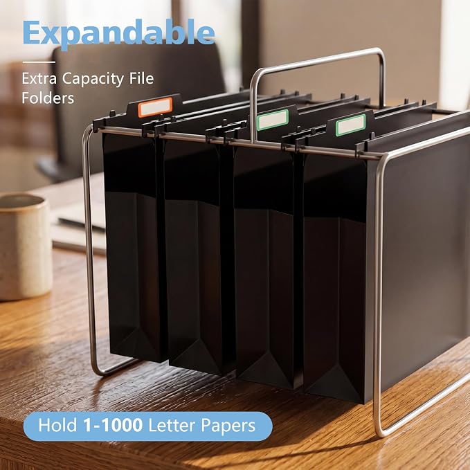 Plastic Extra Capacity Hanging File Folder Folders, 4" Expansion Hanging Organizer Designed for Bulky Files,Letter Size, Retractable Hooks,Movable Dividers, Insertable Tabs, 6 Pack
