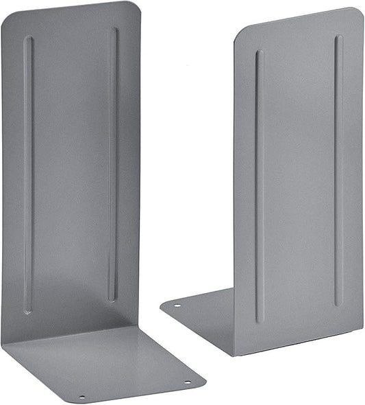 Acrimet Bookends for Shelves, Heavy Duty Steel Metal Book Ends, Non-Skid Book Stopper, Book Storage Holder for Home, Library, Jumbo Large Size 9" H x 4" W x 4 1/2" D, (Silver) (1 Pair / 2 Pieces)