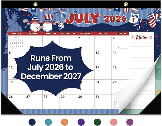 Desk Calendar 2026-2027, 18-Month Calendar Runs from July 2026 to December 2027, Large 17" x 12" Monthly Desktop & Wall Calendar for Home & Office - Watercolor Festival