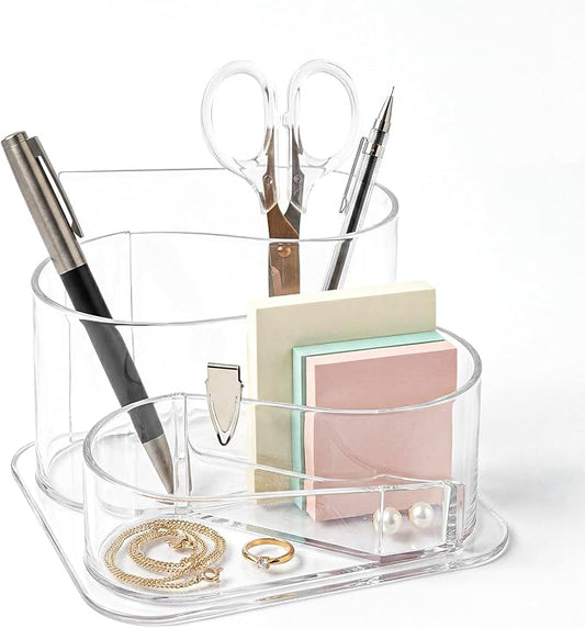 Desk Top Organizer, Aesthetic Pen Pencil Holder for Desk, Small Office Teacher Desktop Organizers and Accessories (Clear)