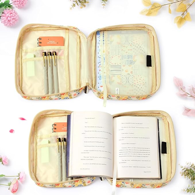G-LEAF Bible Cover Case/Book Cover, Bible Case for Women Girls, Bible Cover Bags Floral Pattern With Handle Fits for Standard Size Bible, 9.5x6.7x2.5 In