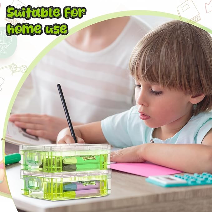 Suzile 12 Pcs Plastic Clear Crayon Box with Lids Stackable Crayon Organizer Storage Holder Container Bulk Hard Pencil Case for School Classroom Office Supplies Pen Pencil Art Crafts(Yellow)