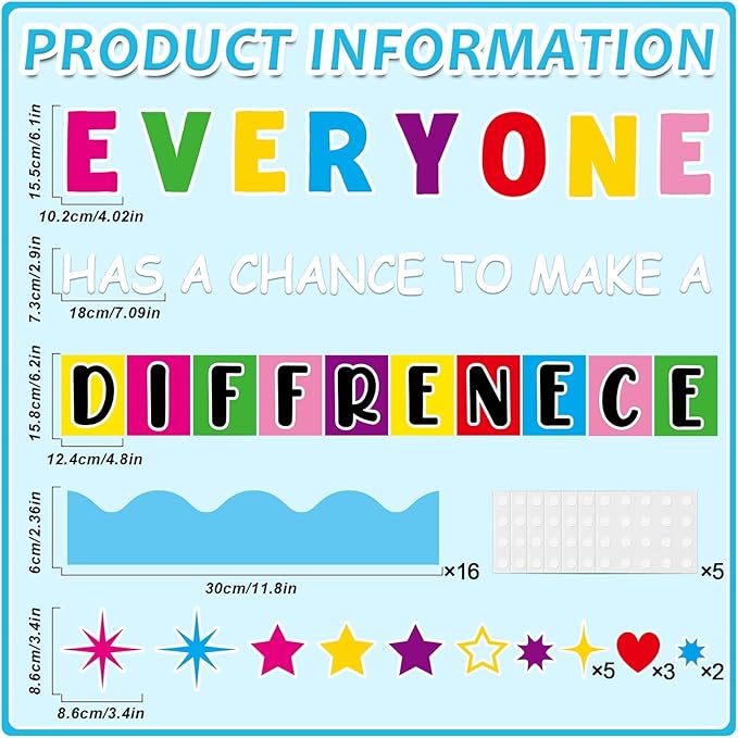 Justforjoyful Motivational Bulletin Board Decoration Set Classroom Inspirational Quotes Everyone Has a Chance to Make a Difference Classroom Cutouts for Elementary School Bulletin Board Wall Supplies