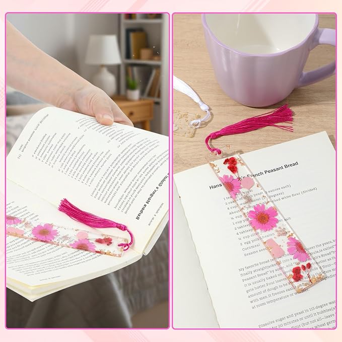 2 Pcs Flowers Bookmark, Bookmarks for Women, Dried Flower Resin Bookmarks for Book Lovers, Handmade Dried Flowers Resin Bookmark, Floral Book Page Holder