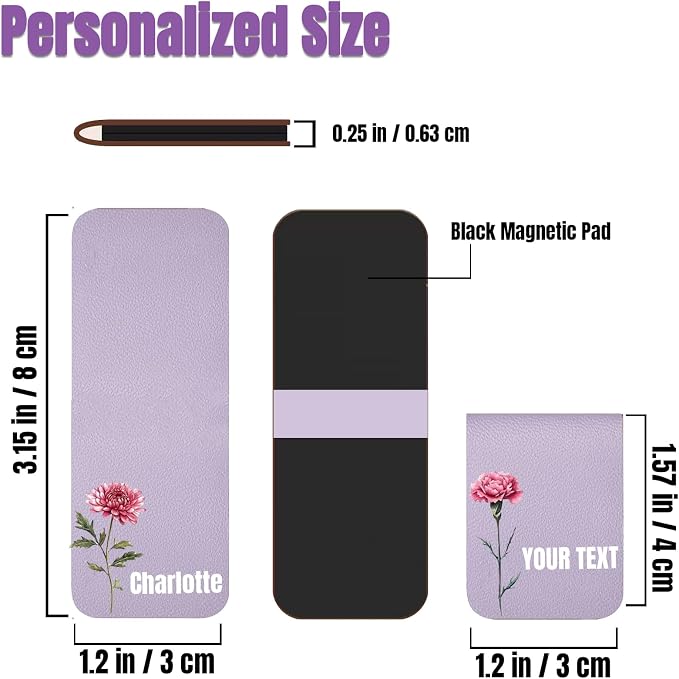 Personalized Magnetic Bookmark with Name, Custom Leather Bookmark for Readers, Customized Bookmark Gifts for Book Lovers, Birthday, Christmas, Women, Book Accessory (Birth Flower)