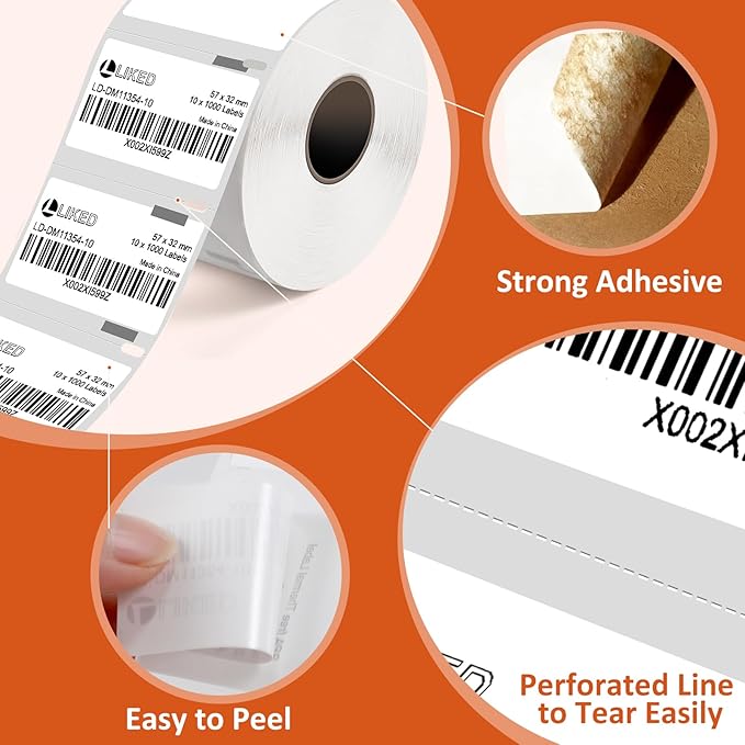 L LIKED 8 Rolls 2.25" x 1.25" Direct Thermal UPC Barcode Strong Adhesive Labels, Compatible with Rollo/Zebra/Jadens/Nelko/Phomemo/Munbyn Desktop Printers and Dymo 30334 Replacement (8000 Labels)