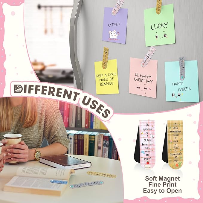 Gersoniel 32 Pcs Teacher Appreciation Gifts Bulk Teacher Magnetic Bookmarks Inspirational Page Clips Thank You Gifts for Employee Staff Xmas Stocking Stuffers for Women(Simple)