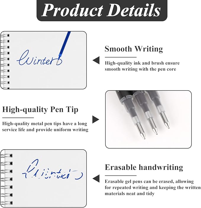 0.7 mm Erasable Gel Ink Pen Refills Compatible with Frixion Friction, Smooth Writing Multicolor Retractable Fine Point Pen Refill for School Office Home Art (Blue & Black, 16)