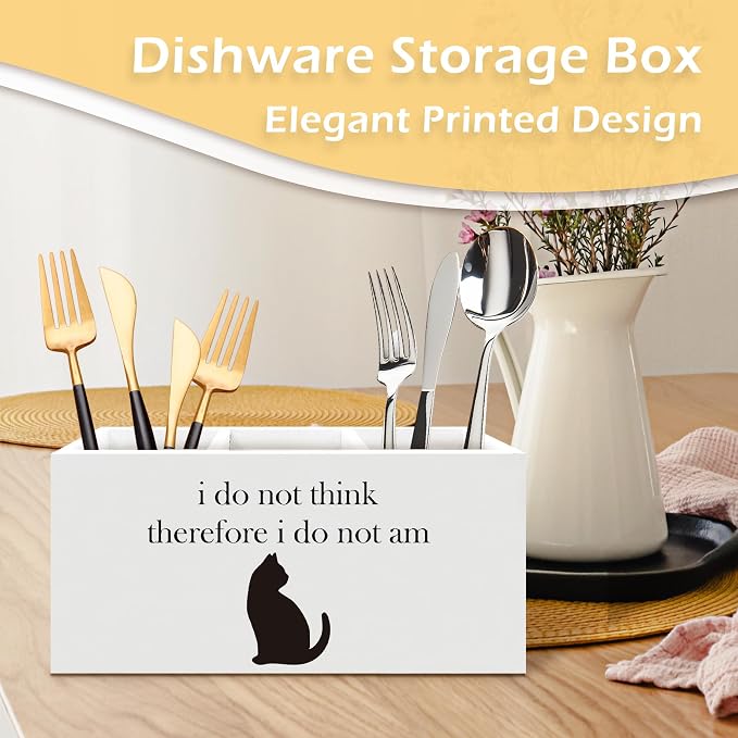 Funny Black Cat Pen Pencil Holder, Black Cat Gifts for Women, Cats Desk Accessories, I Do not Think Therefore I Do Not am Wooden Pen Pencil Organizer for Home Office Desk Decor