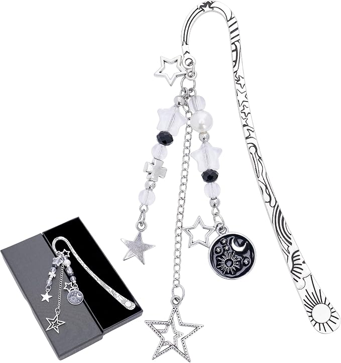 Charm Acotar Moon Bookmark - Fantasy Sun Star Aesthetic Vintage Book Mark Silver Chain Pendant Tassel Metal Bookmarks Reading for Women Men Reader Bookish Novel Lovers Fans Valentines Gift