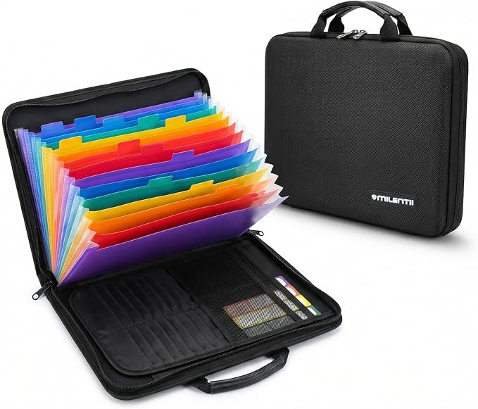 Fireproof Document Box with Lock, Hard Case File Organizer with Accordion Folder, Portable Fire Resistant Document Storage Bag for Home, Office and Travel, Secure Zippered Briefcase – Black