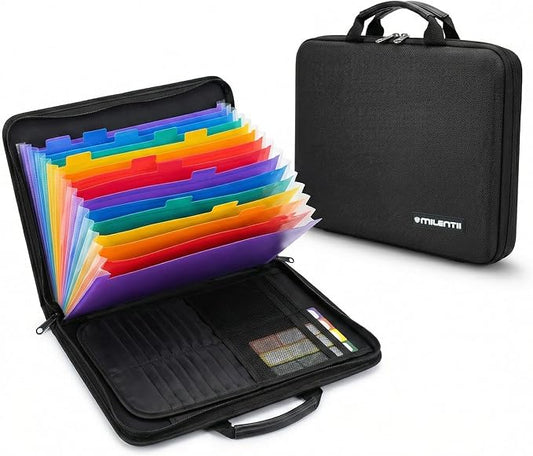 Fireproof Document Box with Lock, Hard Case File Organizer with Accordion Folder, Portable Fire Resistant Document Storage Bag for Home, Office and Travel, Secure Zippered Briefcase – Black