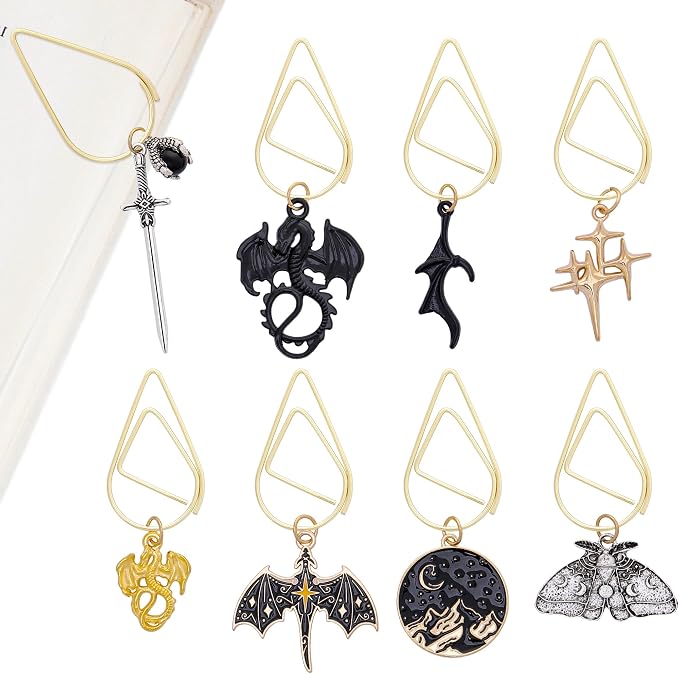 Fantasy Dragon Sward Bookmark - 8 PCs Cool Acotar Fourth Wing Paperclip Book Marks Personalized Charm Page Markers Gifts Reading Lovers Novel Fans Women Men Boy Student School Accessories