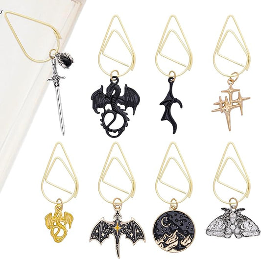 Fantasy Dragon Sward Bookmark - 8 PCs Cool Acotar Fourth Wing Paperclip Book Marks Personalized Charm Page Markers Gifts Reading Lovers Novel Fans Women Men Boy Student School Accessories