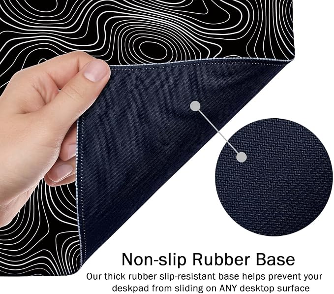 SSOIU Black Topographic Extended Gaming Mouse Pad XXL ArtSo Large Keyboard Mat Long Mousepad Desk Decor Writing Pad Non Slip Rubber Base Stitched Edges for Work, Game, Office, Home, 35.5" x 15.7"