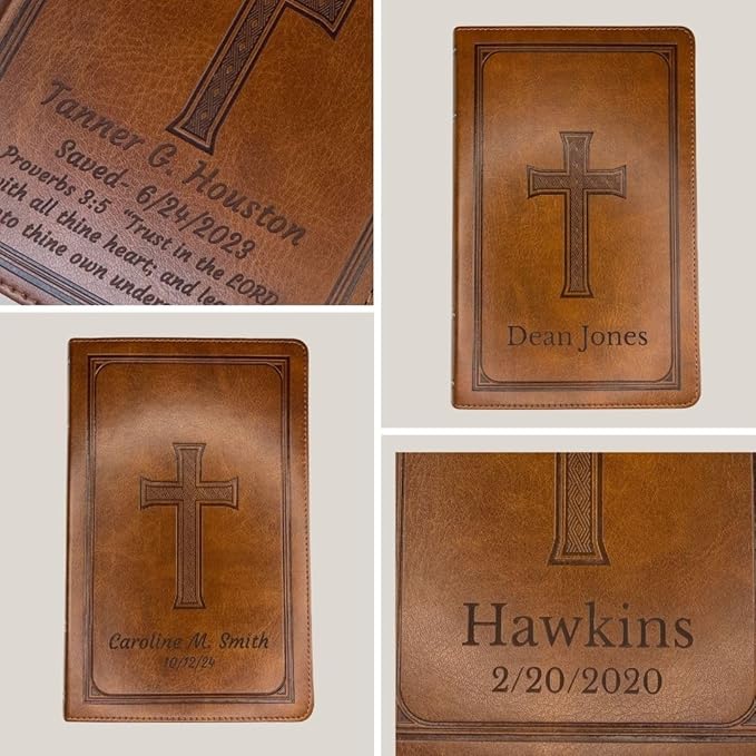 Personalized KJV Deluxe Holy Bible Honey Brown Faux Leather Medium Print Size with Heat-Debossed Celtic Cross Design | Custom with Name, Date or Text | Gift for Christian & Religious Celebrations