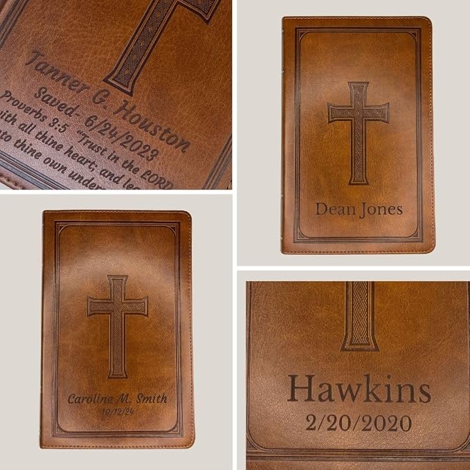 Personalized KJV Deluxe Holy Bible Honey Brown Faux Leather Medium Print Size with Celtic Cross Design | Medium Print | Custom Name at the Lower Right Side | Gift for Christian & Religious Celebration