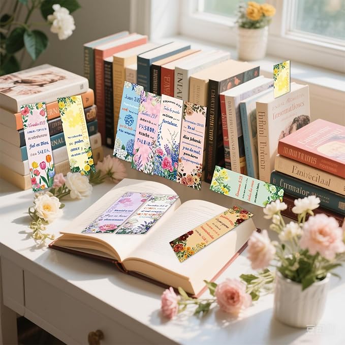 100 Spanish Bible Verse Bookmarks, 10 Inspirational Scripture Designs – Double-Sided Christian Bookmarks for Women Men, Religious Gifts for Book Lovers, Church, Prayer & Study (Spanish Bible)