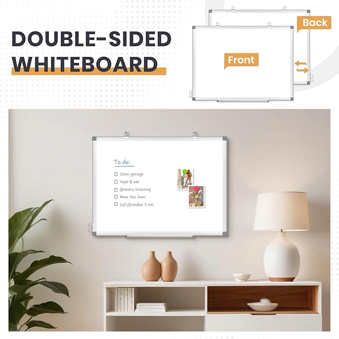 Double Sided Magnetic White Board, 36"x24" Dry Erase Whiteboard for Wall with Aluminum Frame Presentation Board for School, Office and Home