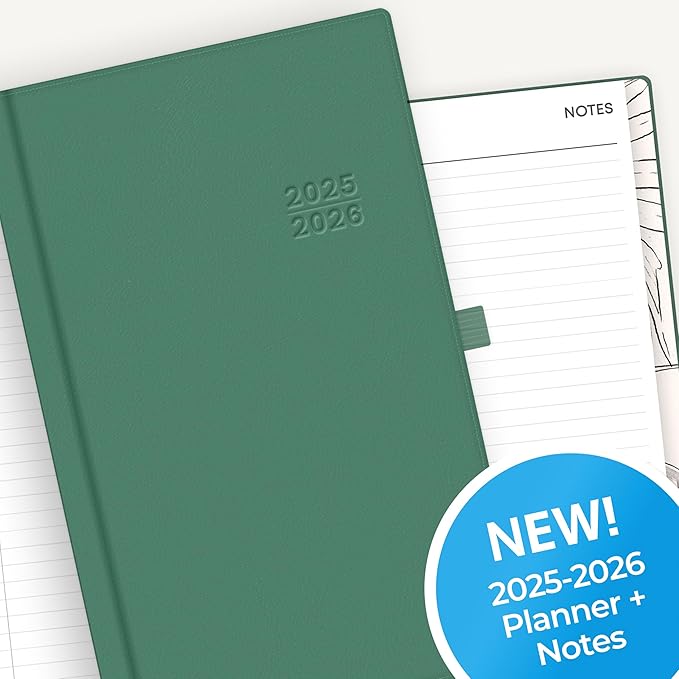 Blue Sky 2025-2026 Weekly and Monthly Academic Year Planner Calendar, July 2025 - June 2026, 5" x 8", Faux Leather Hard Cover, Bookbound, Laminated Tabs, Storage Pocket, Rio Green