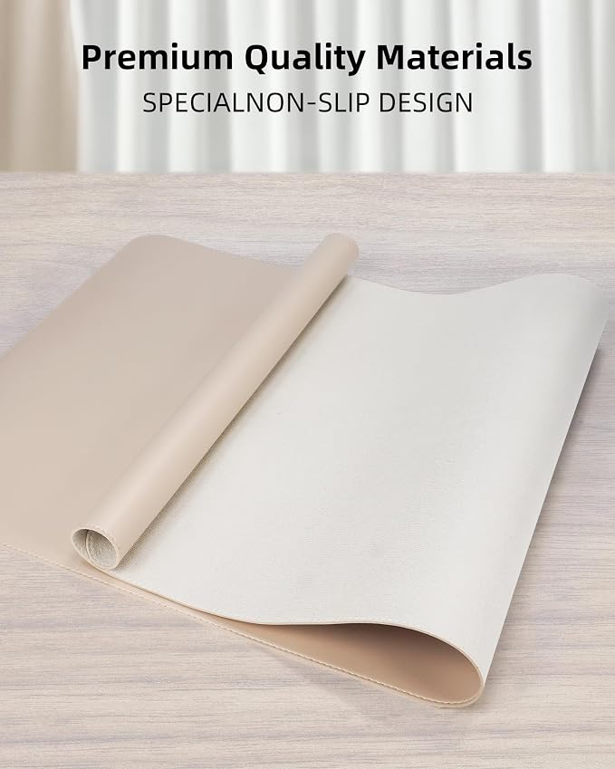 AFIING Extra Large Desk Mat - 48"x 24" Non-Slip PU Leather Desk Pad for Office and Home - Ideal for Large Mouse Pad and Desk Mats on Top of Desks (Beige)