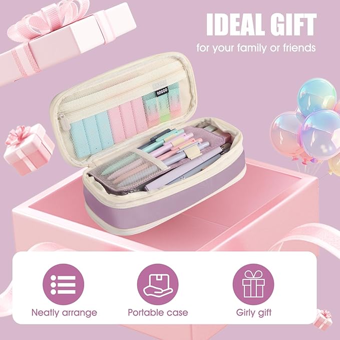 39PCS Aesthetic School Supplies with Cute Pencil Case, 5X Ballpoint Pens with Stylus Tip, 12X Pastel Highlighters, 6X Mechanical Pencil Set 0.5&0.7mm, Suit for Preppy School College Essentials(purple)