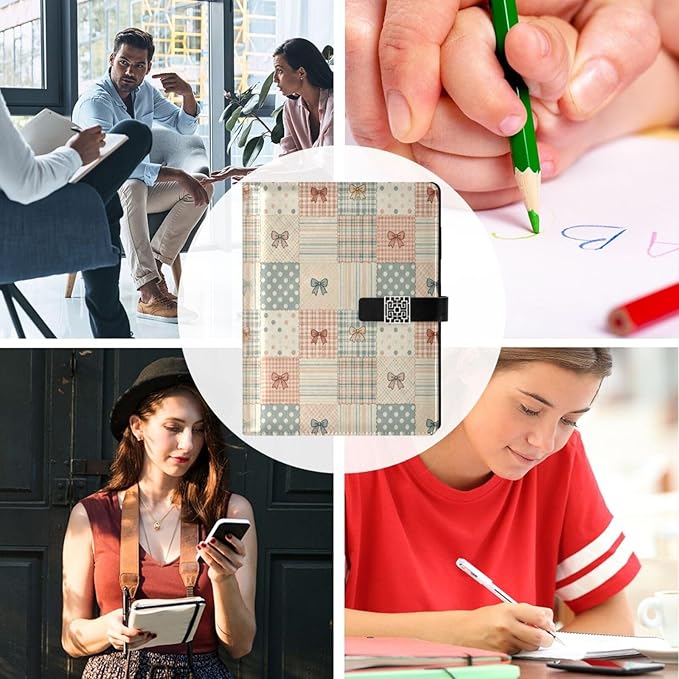 Polka Dot Plaid Bows A5 Binder 6 Ring Refillable PU Leather Notebook Journal with Magnetic Buckle Closure Loose Leaf Travel Office Planner Budget Binder Notepad Portfolio, Cute