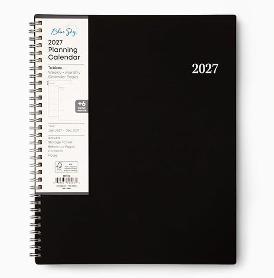Blue Sky 2027 Weekly and Monthly Planner Calendar, Includes January 2027 - December 2027, 8.5" x 11", Flexible Cover, Wirebound, Laminated Tabs, Storage Pocket, Enterprise