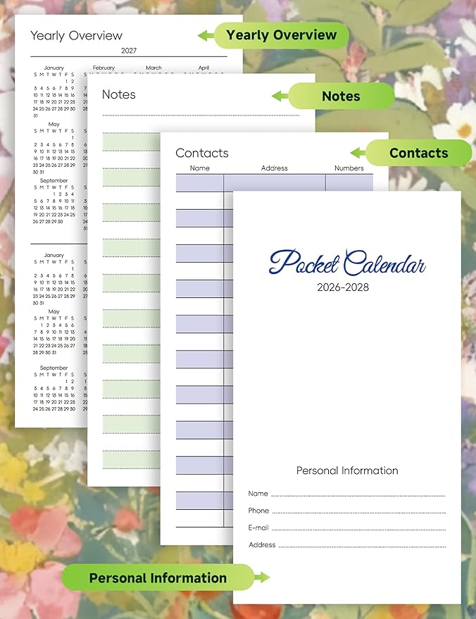 Pocket Calendar 2026-2028 Animal Series, Monthly Planner Jan 2026 to Jul 2028 (3.7" x 6.7") Perfect Purse Calendar, Pocket Agenda with Protective Plastic Sleeve- Napping Cat