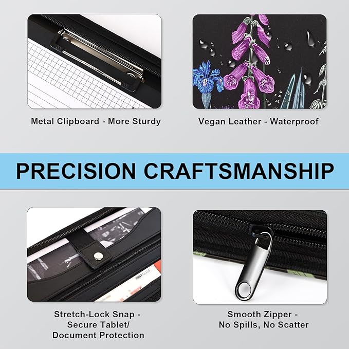 Eshow Portfolio Organizer - 3 Ring Binder with Zipper, Vegan Leather Business Padfolio Folder with Notepad Includes 5 Color Sheet Protectors for Documents Files for Men Women