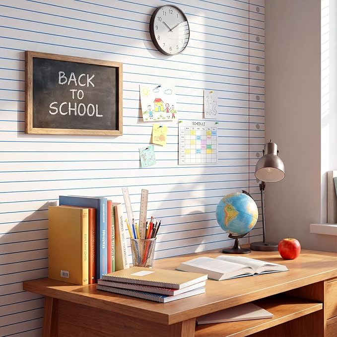 Ctosree 2 Roll Composition Lined Bulletin Board Paper 4x12ft/1.2x3.6m Non Woven Bulletin Background Wallpaper Fade Resistant Board Roll Decoration for Arts Crafts Office School Classroom(Black White)